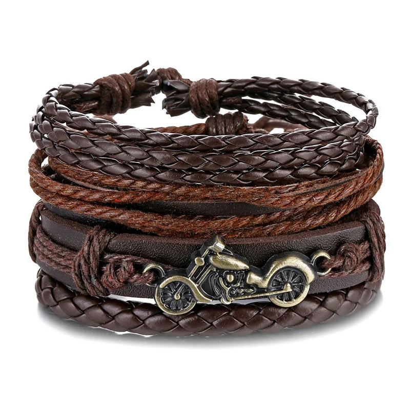 Pulseira de couro para homens, símbolo infinito, árvore da vida, guitarra, contas de madeira, pulseiras masculinas, pulseira vintage